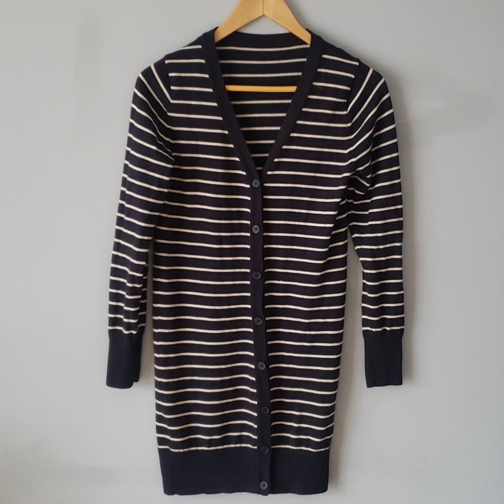 Lacoste navy and white stripe cardigan